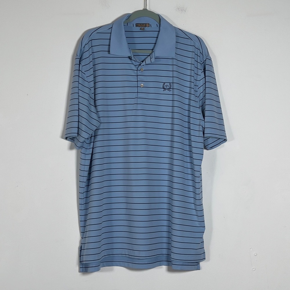 Peter Millar Summer Comfort Golf Polo Shirt Mens XL Blue Striped PPC Performance